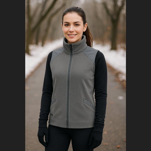 Under Armour Vest Women's MEDIUM ColdGear Gray Fleece Zip Pocket Loose Athletic - Picture 1 of 13